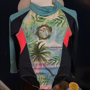 Tropical Blue and Pink Rashguard SwimSuit